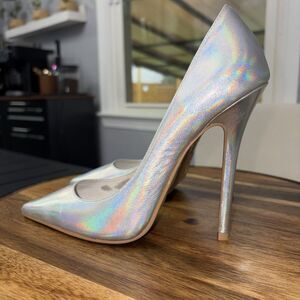 Jeffrey Campbell Silver Iridescent Holographic Stiletto Heel Pump Party Club 7.5